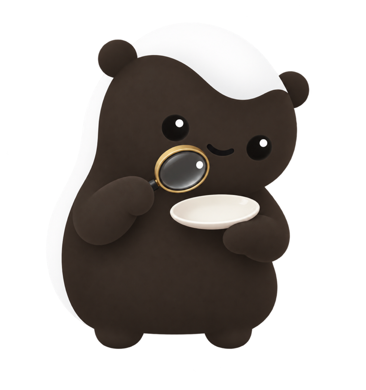 Fit Badger inspecting a meal with a magnifying glass